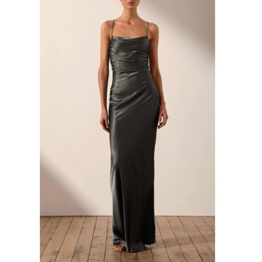 NWT Shona Joy La Lune Lace Back Maxi Dress Olive